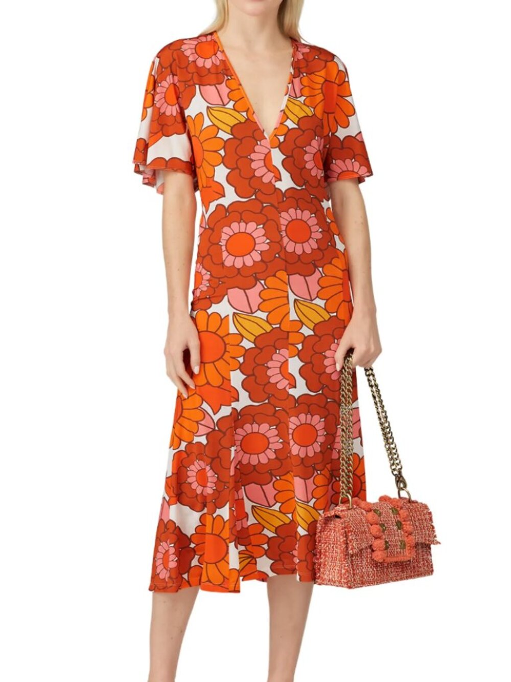 Dodo Bar Or Valeria Orange Floral V-Neck Maxi Dress Size 46 US 10